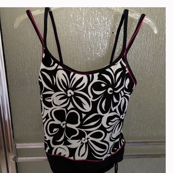 Jamaica Bay Black White Aqua Tankini Swim Top Size 10 - Picture 5 of 6